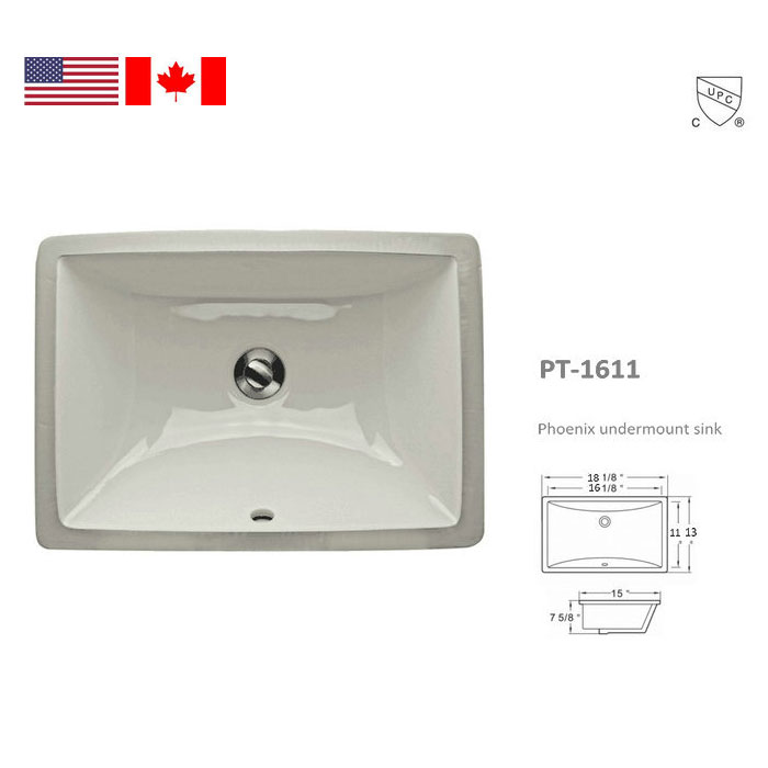 Phoenix Sinks 16"x11" Undermount Ceramic Sink, White